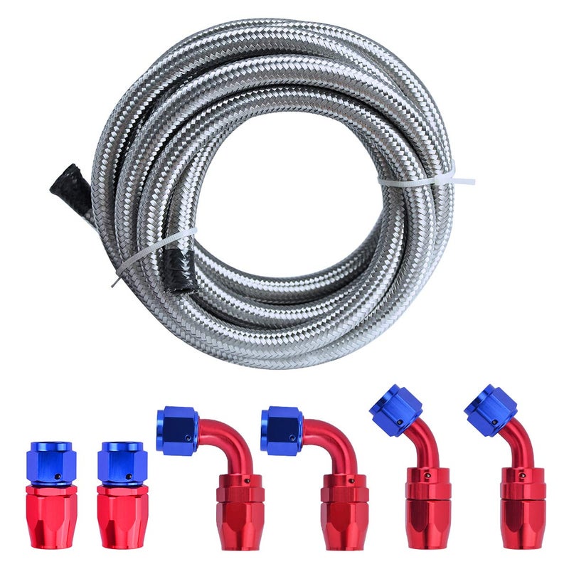 Partschoice 12FT 6AN 3/8 Fuel Line Hose Braided Stainless Steel w/6pcs AN6 Hose Fitting Kit - Image 1